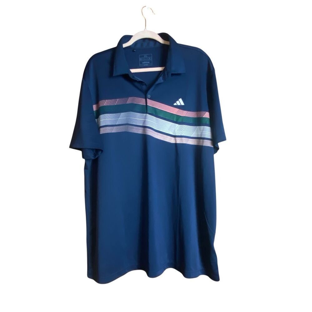adidas Golf Polo Shirt Men’s 2XL Blue Stripe Performance